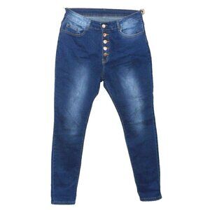 KUNMI high rise button fly blue skinny jeans women's size L 31" waist 29" inseam
